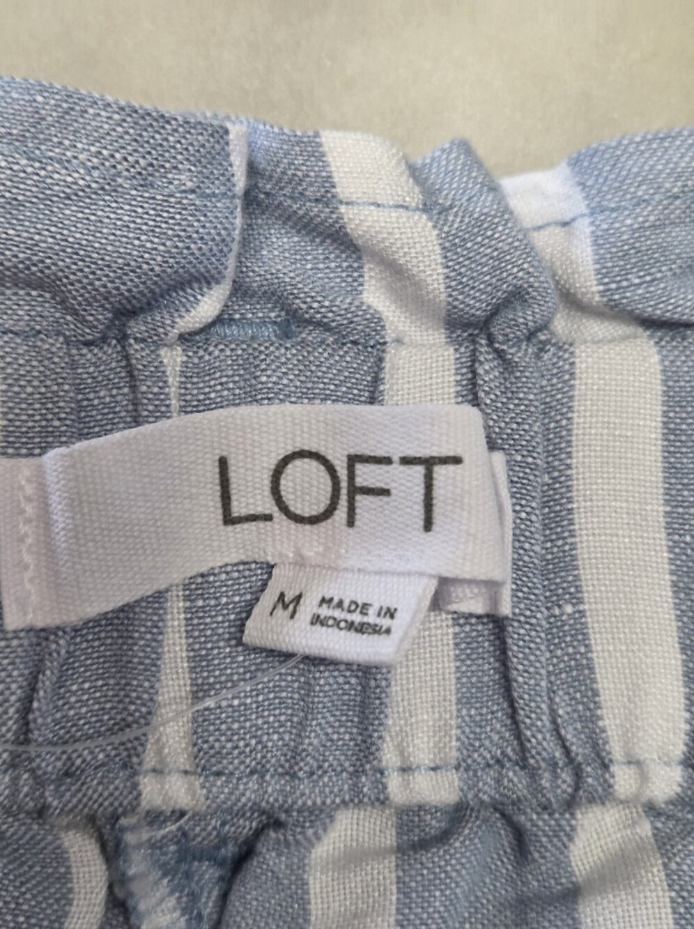 LOFT Blue/White Striped Cropped Pants Linen Blend Waist Tie NWT Size M - Picture 7 of 10
